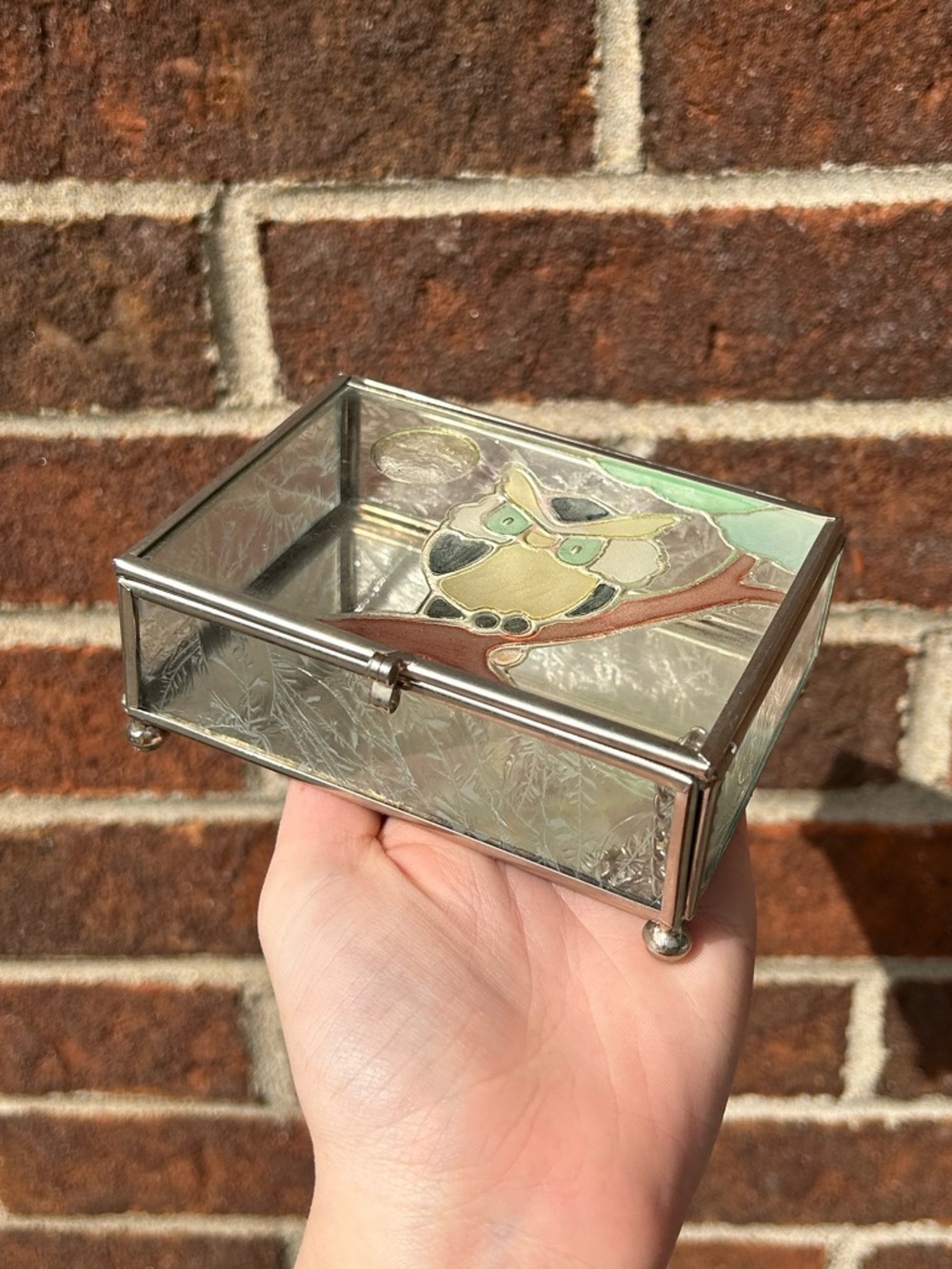 Owl stained glass trinket box